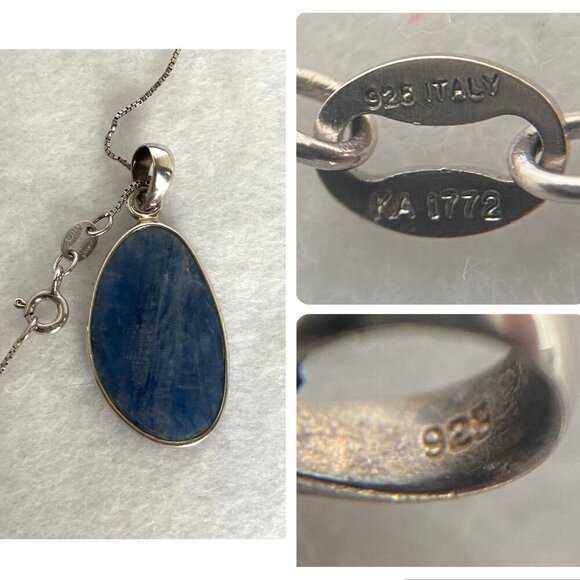 Sterling Silver 925 Bezel Set Blue Kyanite Pendant Necklace 18.75" Box Chain - Picture 9 of 16